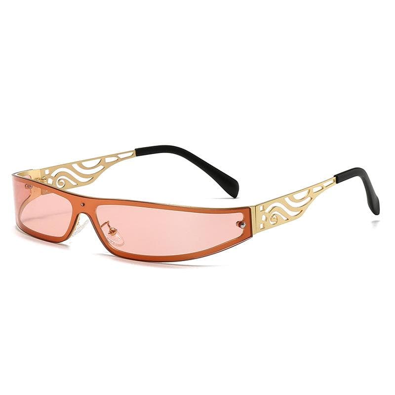 Y2K Narrow Rectangle Sunglasses Luxury Punk Wrap Around UV400 Metal Frame Black Unisex Fashion Eyewear