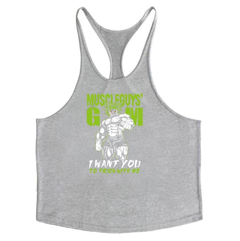 Men's European Size Elastic Cotton Sports Vest for Fitness & Bodybuilding L gray