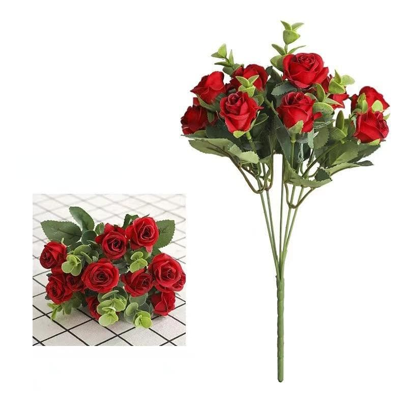 Heads Artificial Flower Silk Rose white Eucalyptus leaves Peony Bouquet Fake Flower for Wedding Table Party Vase Home Decor