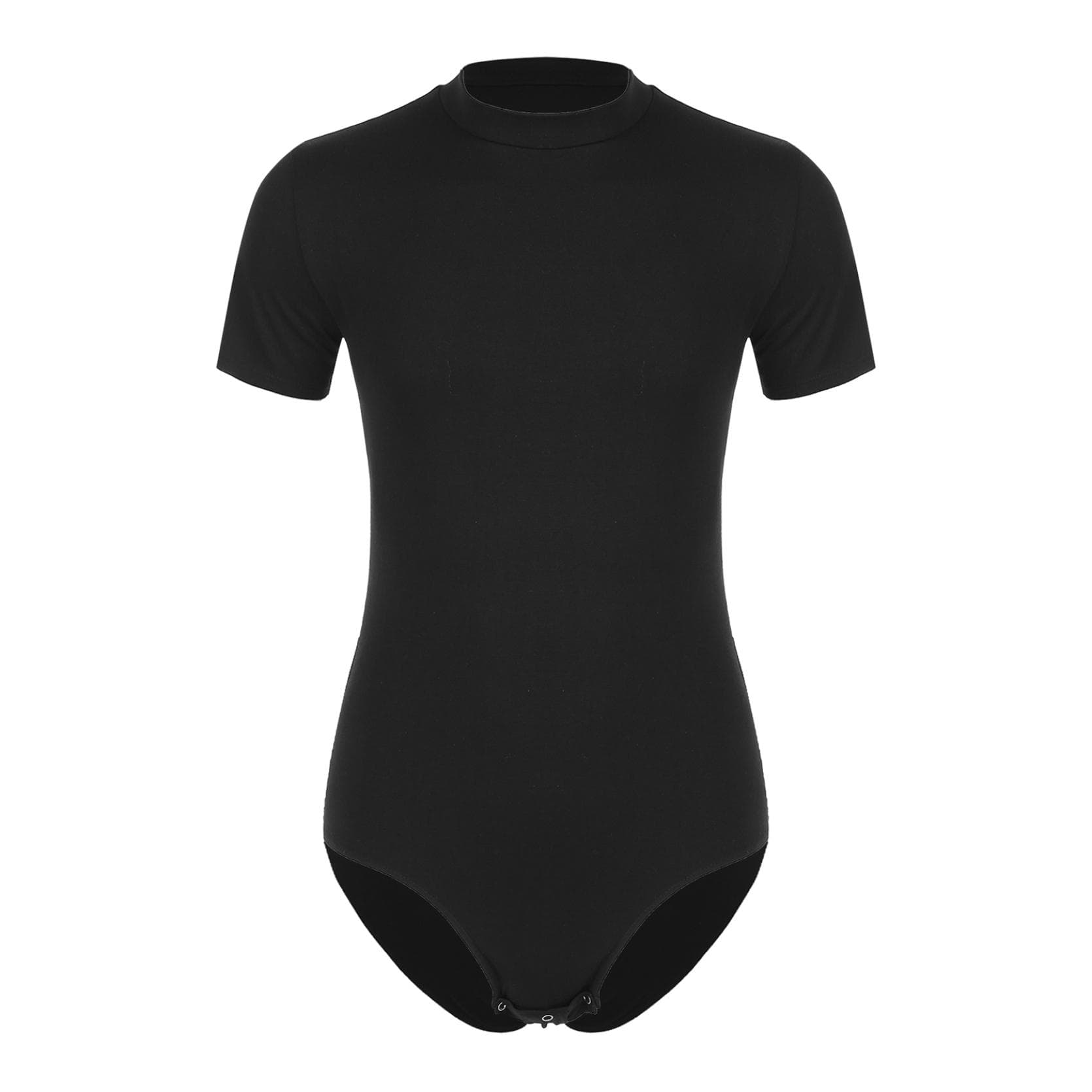 Men's One Piece Short Sleeve Button Crotch Shirt Bodysuit Leotard Romper Pajamas Undershirt L black