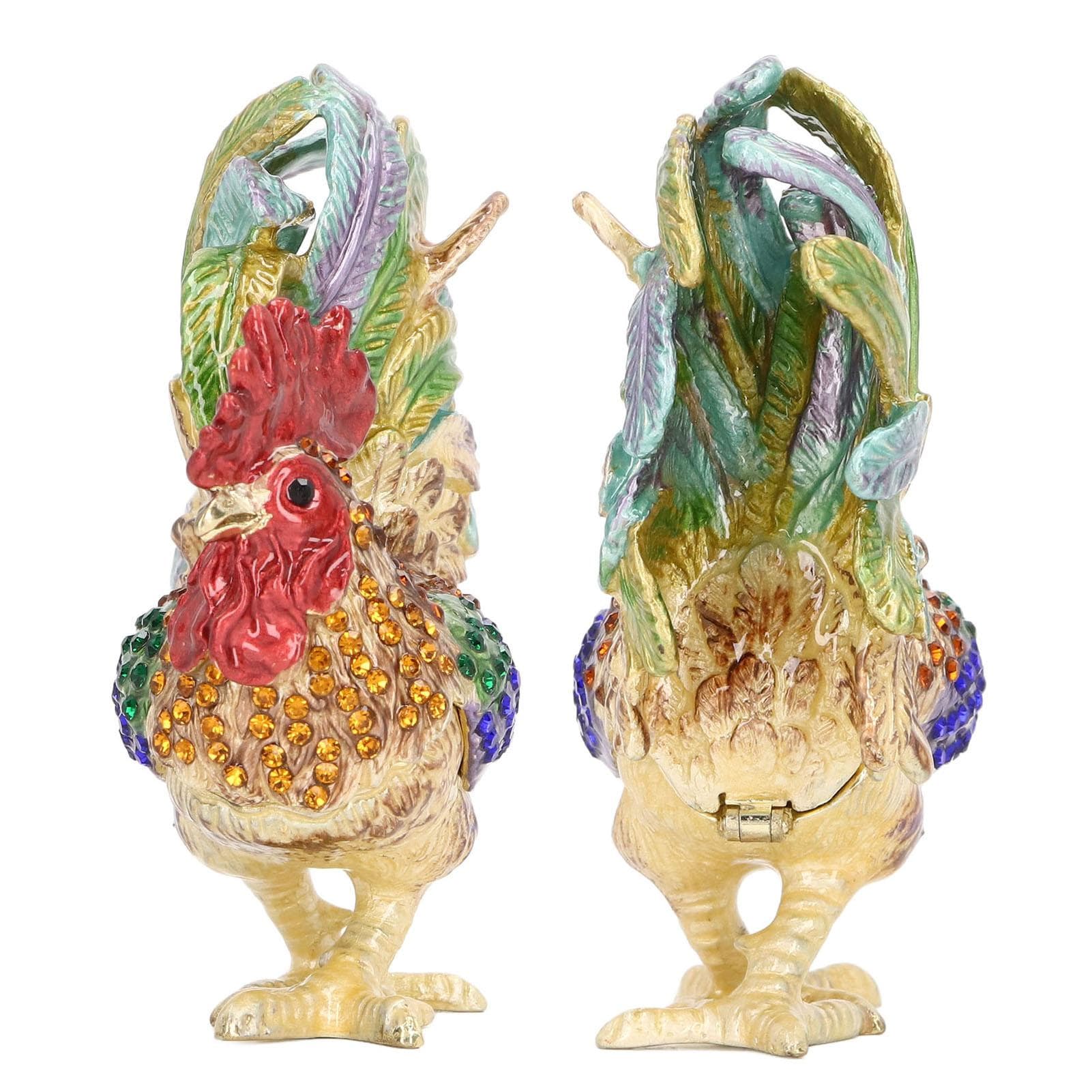 Rooster Trinket Box Embedded Rhinestone Alloy Bright Colors Wide Application Bejeweled Box for
