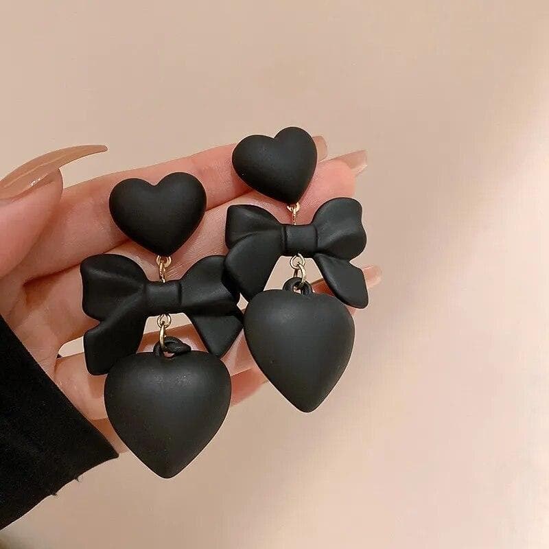 Retro Black Heart Earrings For Women Bowknot Love Drop Earrings Vintage Female Party Ear Jewelry Valentine Day Gifts Wholesale black