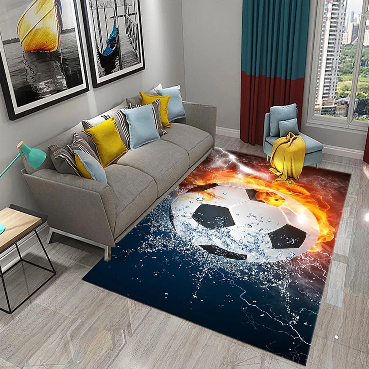 Football Pattern Carpet for Home Decoration Rugs for Bedroom Kids Room Living Room Bathroom Entrance Door Non-slip Comfort Mat 120x160cm