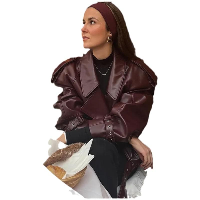 Spring Women's Leather Personality PU Lapel Jacket L