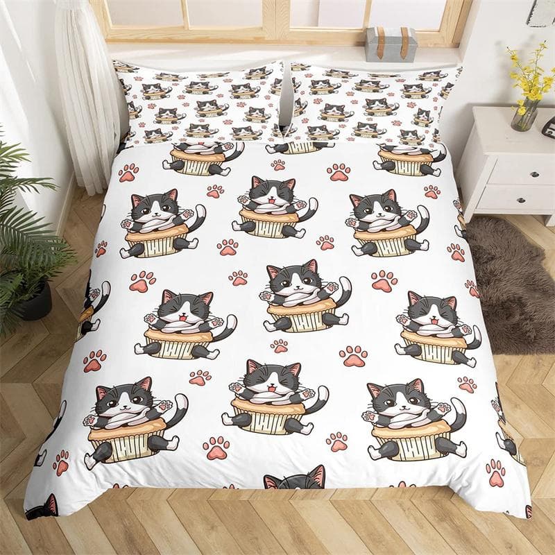 Cat Paw Duvet Cover Cartoon Animal Bedding Set Single Twin King For Girl Teen Microfiber Lovely Kitten Puppy Pet Comforter Cover EU single(135x200cm)