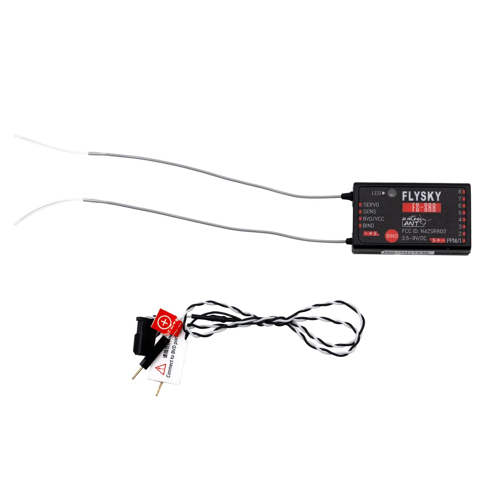 FLYSKY FS-SR8 Receiver 2.4G Protocol ANT 3.5~9V/DC Receiver for FS-ST8 RC Helicopters Car Boat black