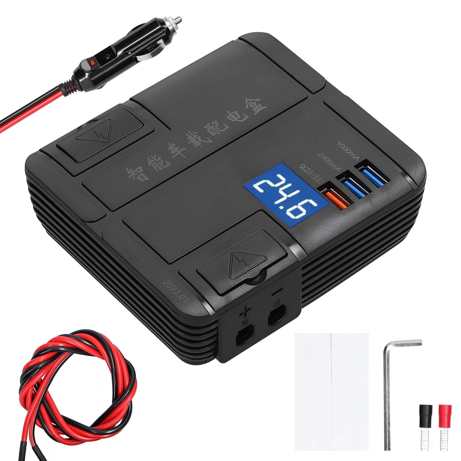 Intelligent Car Chargers QC3.0 Quick Charge Adapter 2-Socket Power Splitter 12-24V with 3 USB Ports black