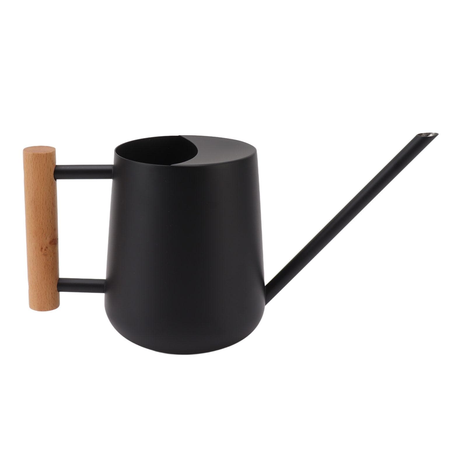 Watering Can 900ml Stainless Steel Long Spout Wooden Handle Elegant Flower Watering Pot for Garden black