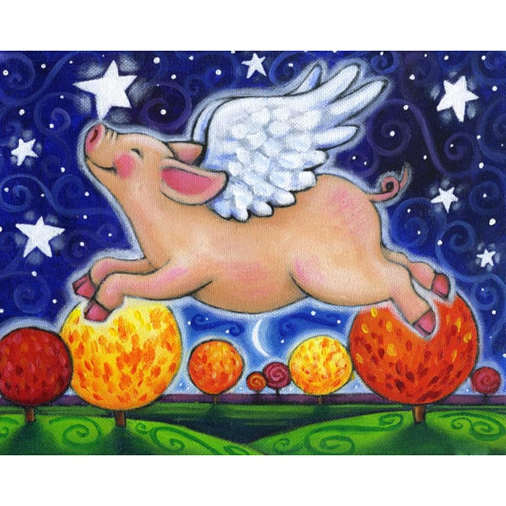 Cross Stitch Kit DIY Diamond Embroidery Flying Pig Full Round Diamond Painting Mosaic Home Decor 20X30CM