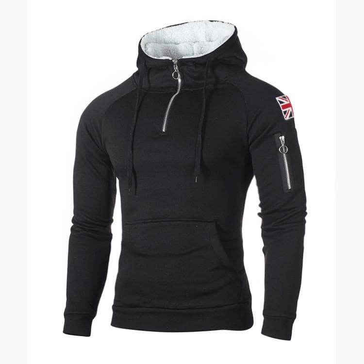 Men's Casual Hoodies Fleece Hip Hop Solid Pullover Sweatshirt Men Sportswear Clothing Sweatshirt Men's Clothing S black