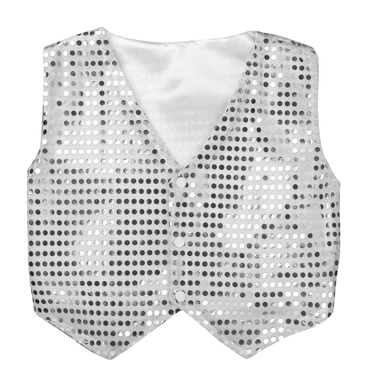 Kids Unisex Jazz Dance Performance Costume Sleeveless Glittery Sequined Vest Waistcoat 10-12 Years silver