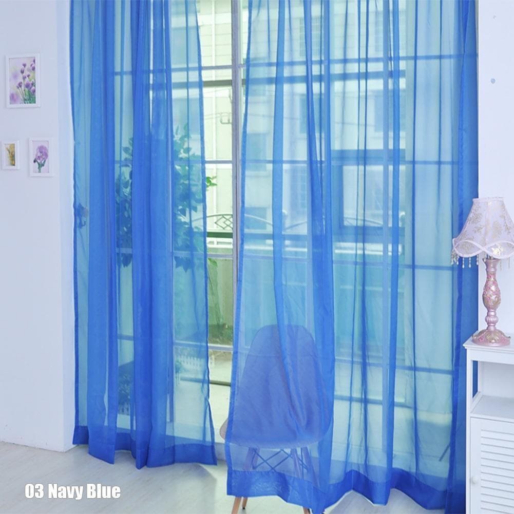 100*200cm Home Decor Candy Color Window Screens Living Room Bedroom Blackout Transparent Gauze Tulle Princess Style Drape Panel Sheer Scarf Divider blue