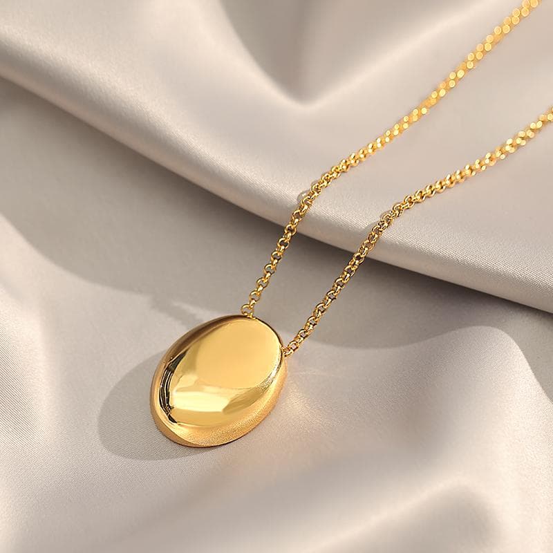 European and American Fashion Oval Pendant Stainless Steel Long Necklace For Women's Sweater Chain Colorless Jewelry Accessories gold
