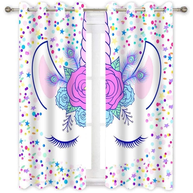 Animal Curtains Flowers Unicorn and Stars Cute Window Curtain Panels Luxury Home Decor Curtains for Living Room 135W x 60H(cm)
