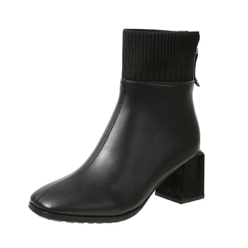Fashion Boots Women's Autumn Winter New High Heel Women's Short Boots Simple Splicing Square Head Thick Heel Women's Boots 40 black