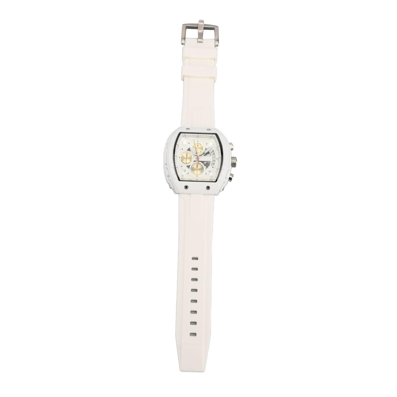Men Dress Quartz Watch Luminous 3 Dials Water Resistant Soft Silicone Strap Men Chronograph Analog white
