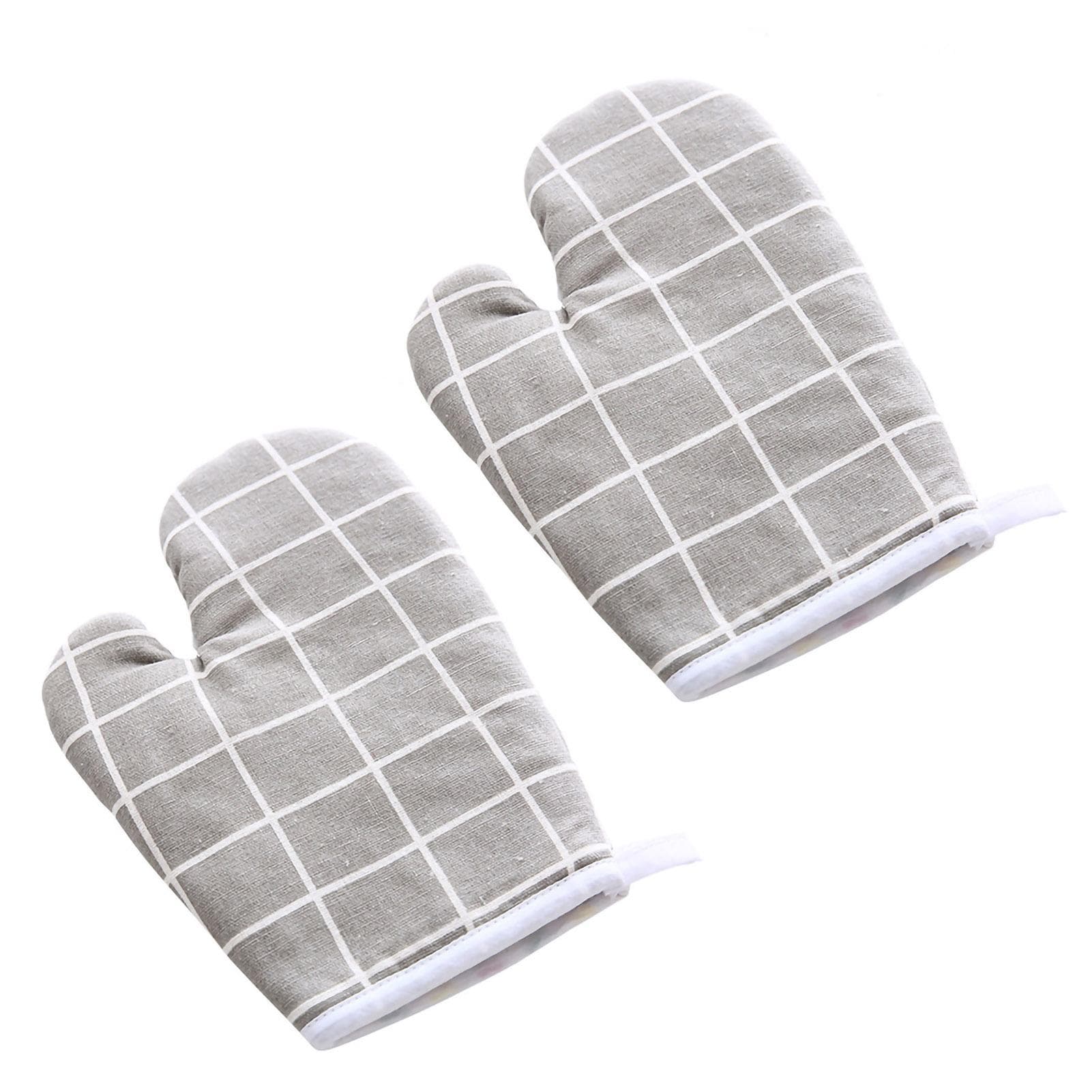 Oven Mitt Cooking Mitten Cotton Lining Heat Resistant Gloves Tool for Baking DishGrey Grids