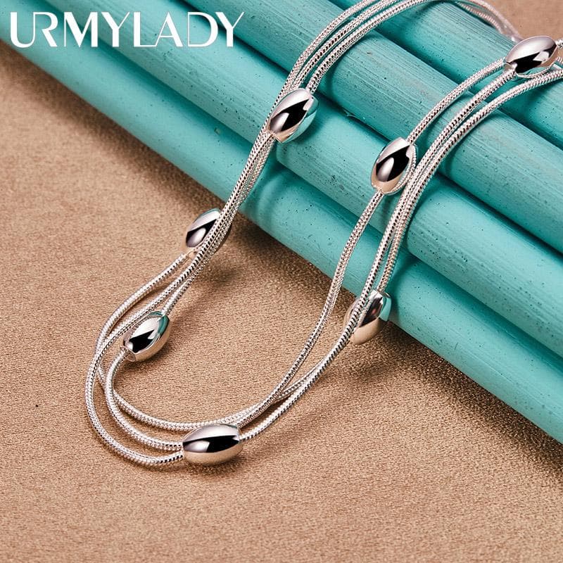 925 Sterling Silver Beads Necklace Jewelry 18 Inch MN292 45cm