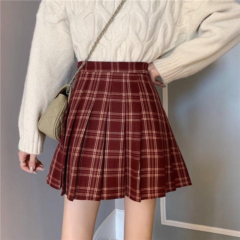 Spring and Summer Pleated Skirt JK Skirt Design Sense A Line Retro Plaid College Style Small Skirt 2XL