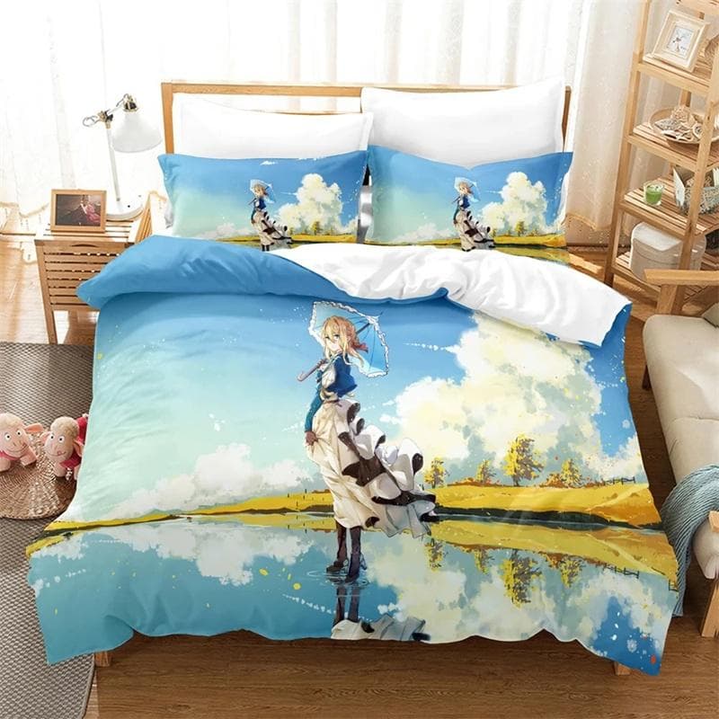 3D Printed Anime Violet Evergarden Bedding Set,Girls Adult Single Twin Queen Size,Duvet Cover Pillowcase Bedding 135X200cm