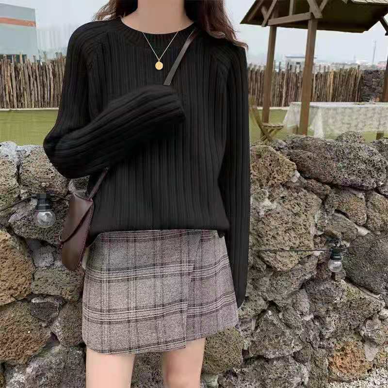 Crewneck Sweater Women's Loose Oversized Korean Version All-around Spring Top Knitted Bottom Shirt XL