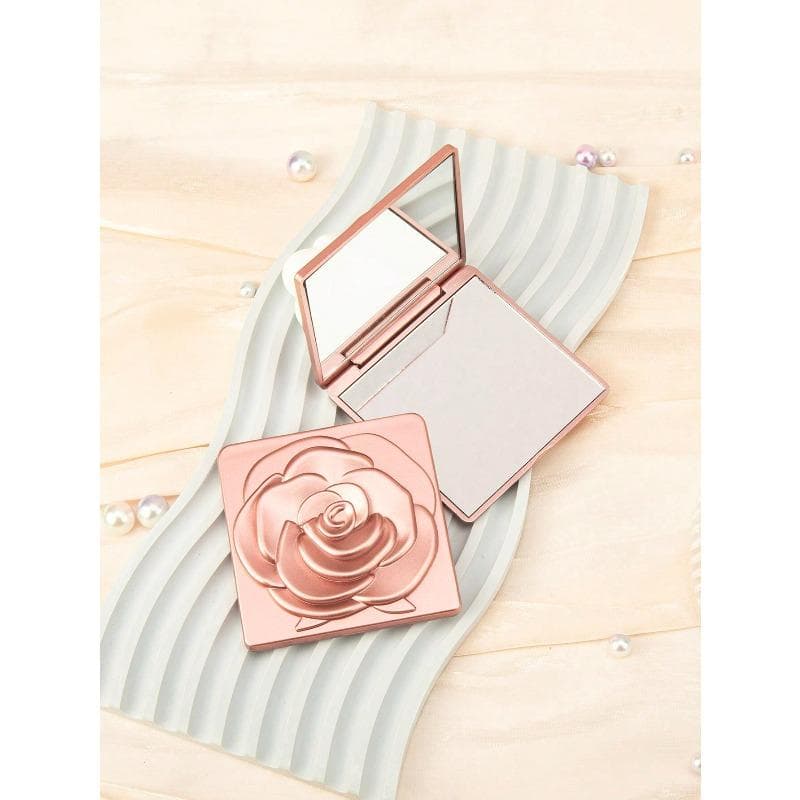 1pc Elegant Square Folding Makeup Mirror, Rose Pattern, Magnification High-Definition Glass, Double Side Mirror rose gold