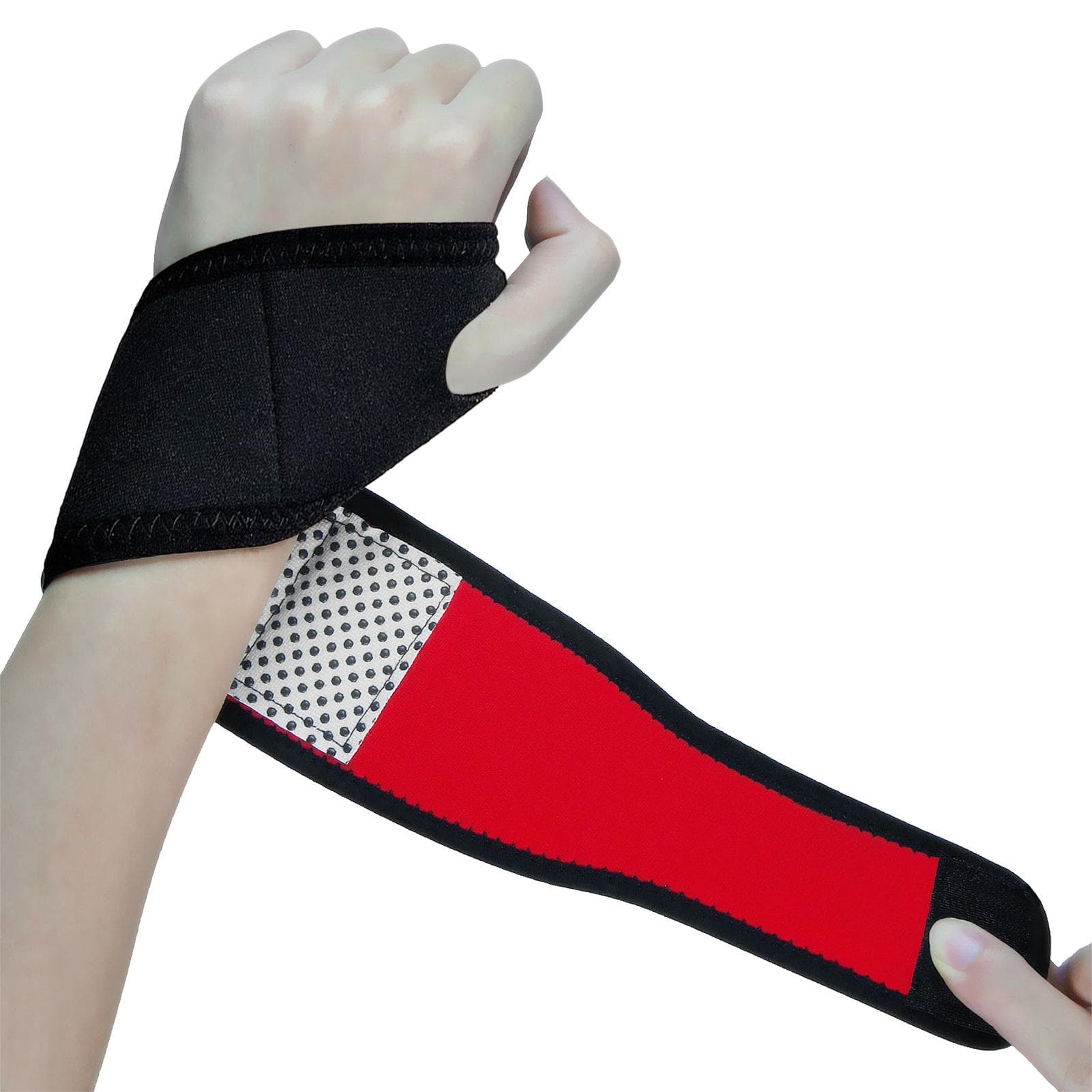 1 pc Wrist Support Brace Heating Wrist Stabilizer Adjustable Wrist Bandages Protector Left and 1 pc red