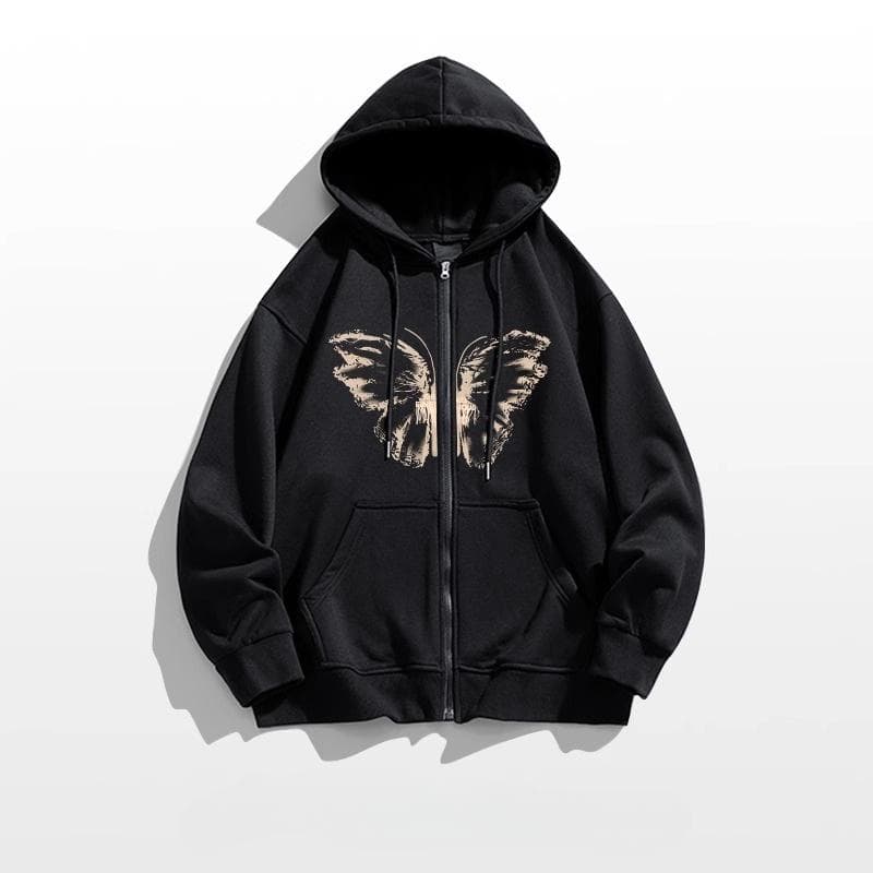 Navy Blue Butterfly Cardigan Hooded Sweatshirt for Women In Autumn and Winter New Loose Lazy Style Design Jacket for Women 2XL