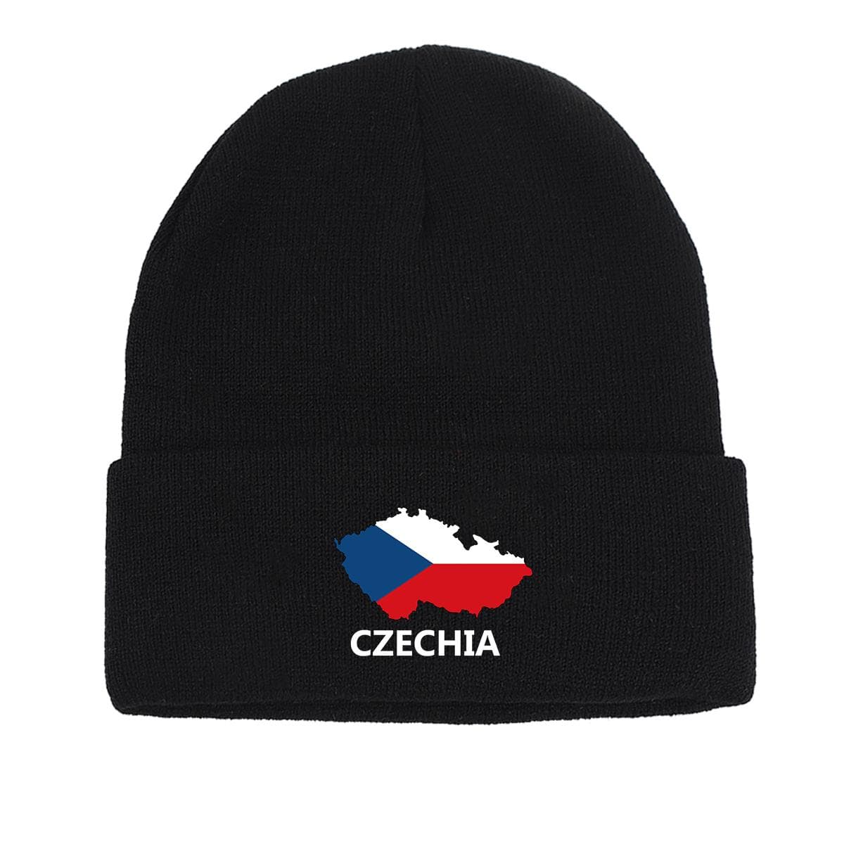 Czech Flag Map Warm Knit Hat Beanie, Woman Cap Candy Color Thermal Casual Bonnet Knitted Cap Beanie as the picture black