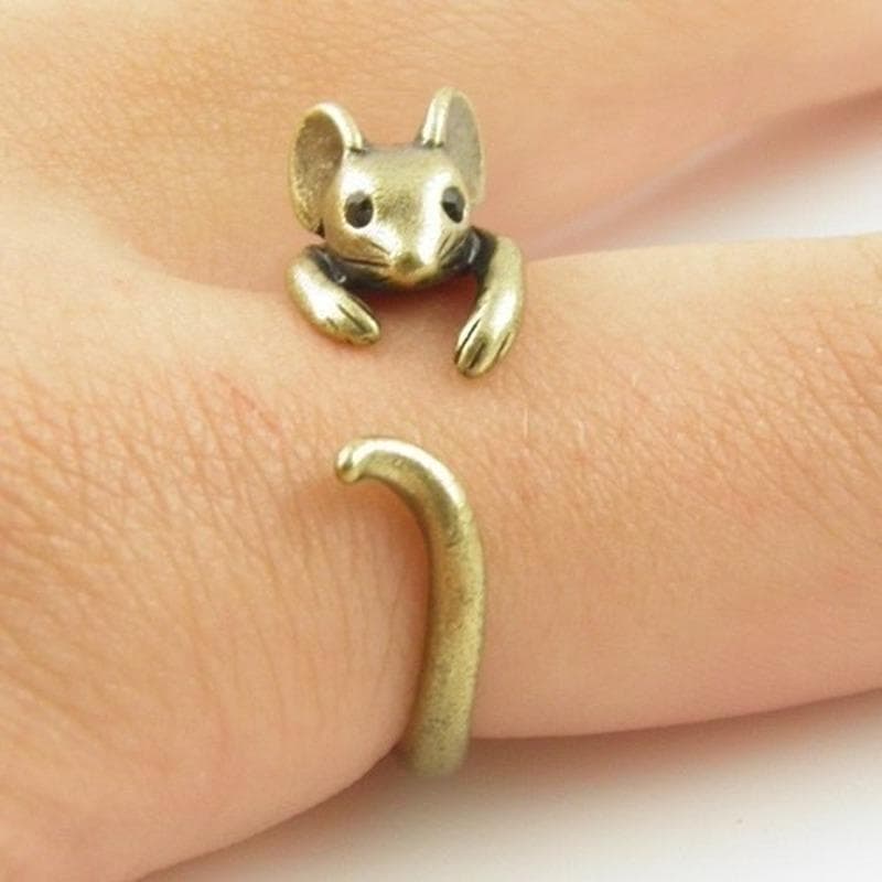 Punk Mouse Animal Wrap Ring Punk Mice Vintage Retro Rings For Women Anel Boho Chic Mouse Ring MEN Jewelry gold