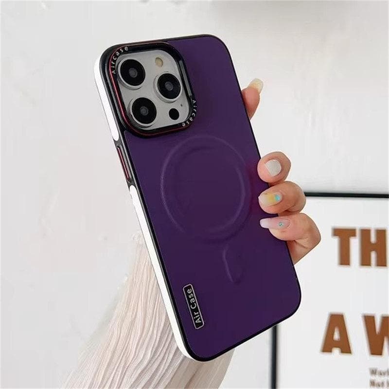 Business Double Color Leather Magsafe Case for iPhone 12 13 16 15 Pro Max Magnetic Matte Soft Shockproof Cover for iPhone 15Pro iPhone 15 Pro Max purple