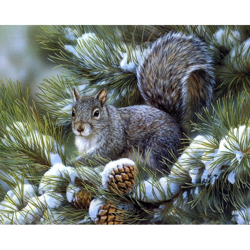 Diamond Embroidery Squirrels Eat Fruit Snow Diamond Painting Cross Stitch Animal Painting 20X30CM