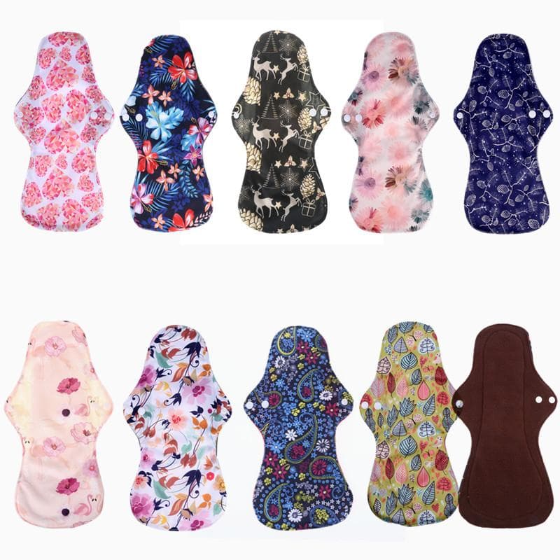 10Pcs Heavy Flow Mama Cloth Menstrual Pads Reusable Sanitary Pads 10 black Dark random