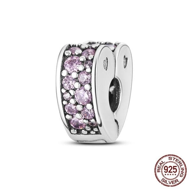 New Arrival Clip Safey Chain Stopper Charms 925 Sterling Silver Cz Heart Clip Bead Charm Fit Bracelet Jewelry
