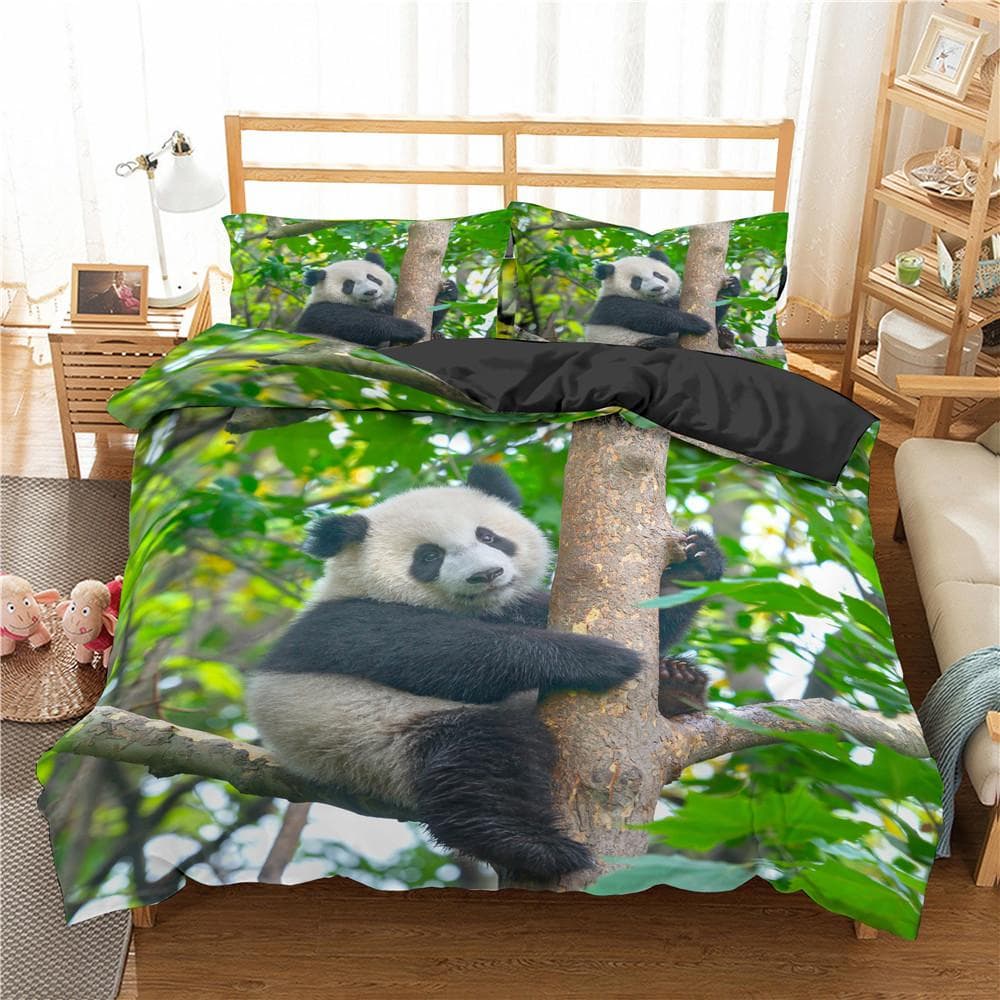 Panda Duvet Cover Set Cute Animal Pattern Twin Bedding Set for Boys Girls Microfiber Wild Giant Panda King Size Comforter Cover 150x200cm 3pcs