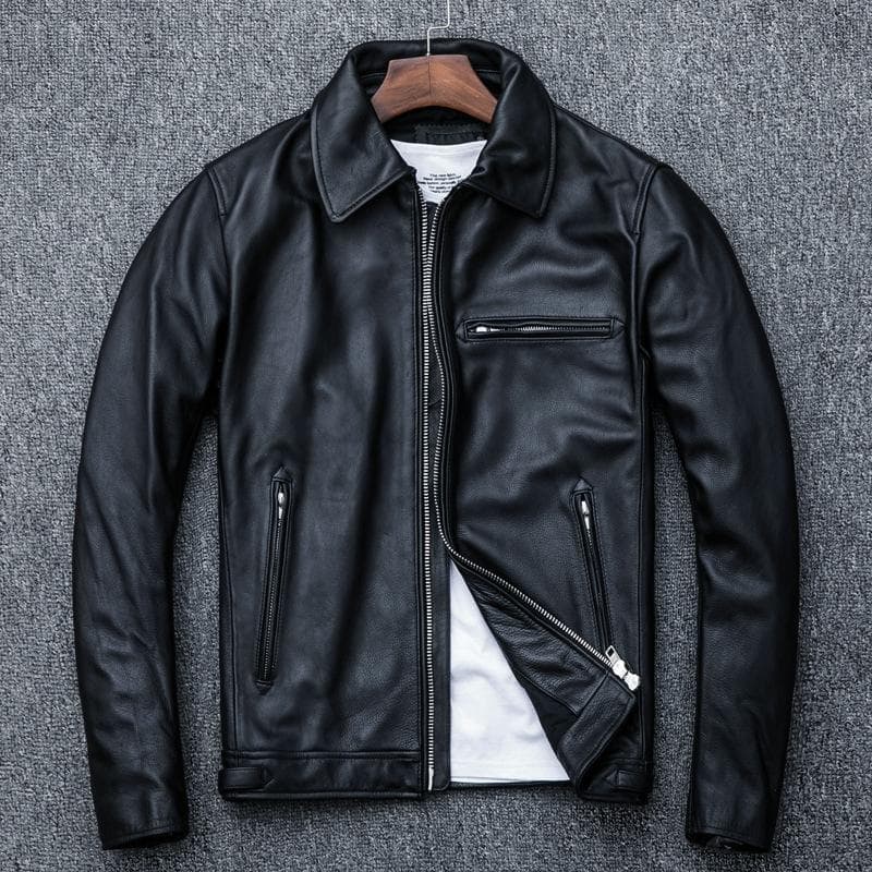 Cowhide Genuine Leather Jacket for Men, First Layer Pure Leather Motorcycle Lapel Leather Jacket XL black