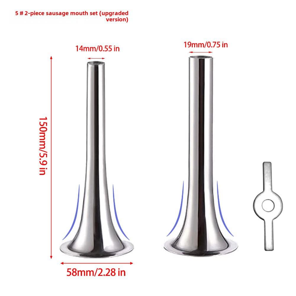 Stainless Steel Meat Grinder Accessories: Knife, Blade, Hole Plate, Sausage Stuffer, and Grinder Rod. Stainless Steel 420
