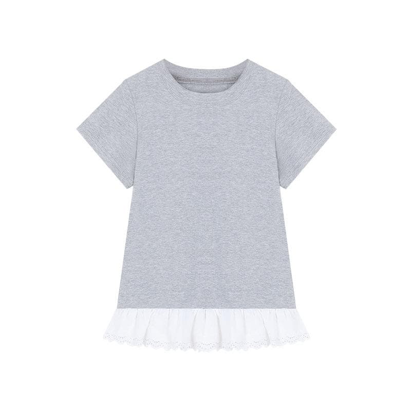 Splicing Short-sleeved T-shirt Women's Summer Slim-fitting and Thin Student Top XXL