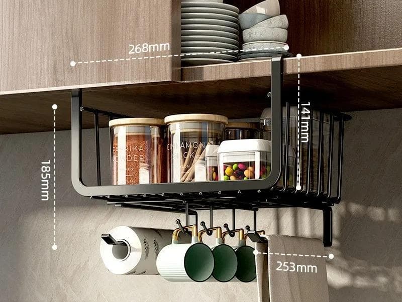 Under Shelf Basket,Stackable Cabinet Storage Space Saving Hanging Basket Easy to Install Pantry Organizer for Kitchen Bookshelf black