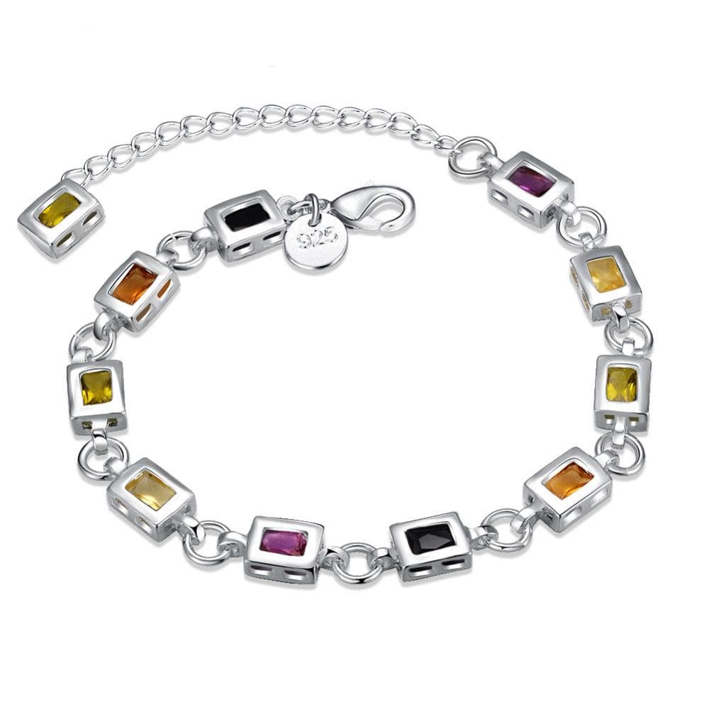 Colored AAA Zircon Bracelet 925 Sterling Silver Party Fashion Jewelry 20CM 8INCHES