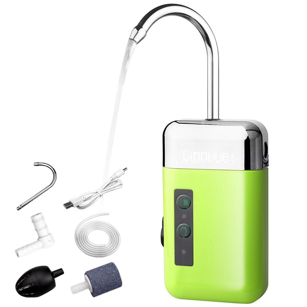 Outdoor Portable Mini Air Pump Air Oxygen Pump With Air Stone Tube 3-in-1 Sensing USB Charging green
