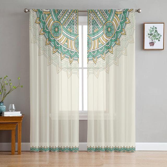 Boho Mandala Datura Buddhism Ethnic Sheer Voile Curtains For Kitchen Living Room Bedroom Decor Tulle Curtains Window Treatment 1 PCS W150XH250cm