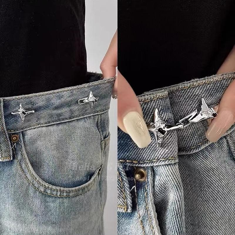 1 Pair Temperament Four Pointed Star Waist Tightening Tool Adjustable Waist Buckle Fashionable Jeans Fixed Waist Buckle silver