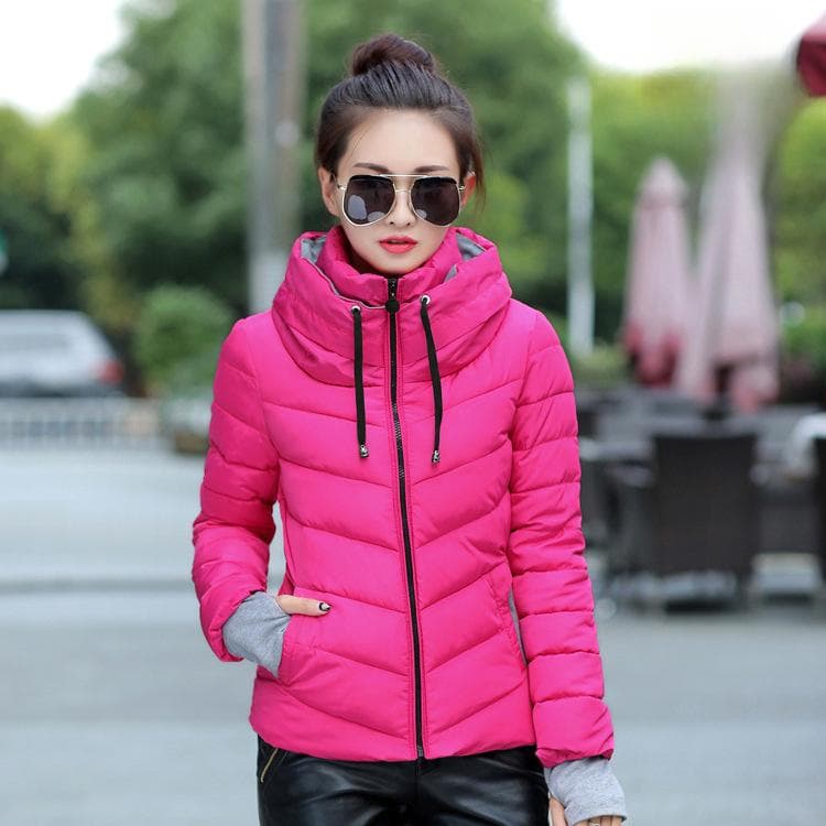 Standing Collar Autumn/Winter New Thickened Cotton Coat for Women 2XL pink