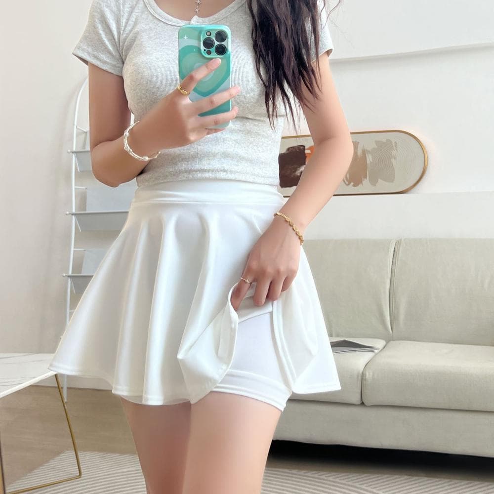 Summer Women's Basic Skirt Fashion Casual Mini Elastic Pleated Skirt Lined Shorts Girl Uniform Safety Pants Skirt Long 38CM L white