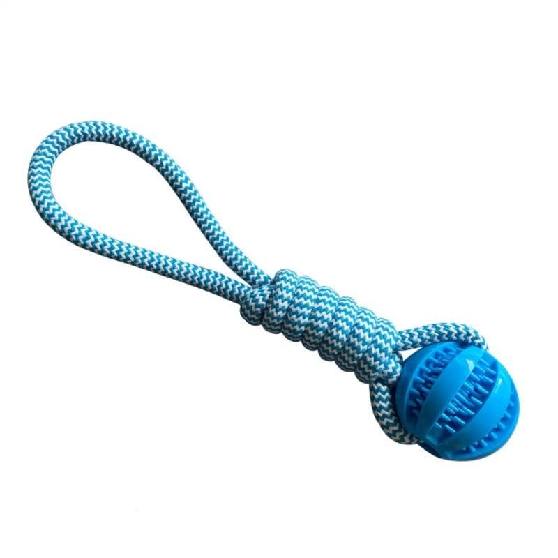 Interactive Dog Toys Balls with Treat Rope and Rubber for Small Medium Dogs, Bite Resistant, Pet Tooth Cleaning blue