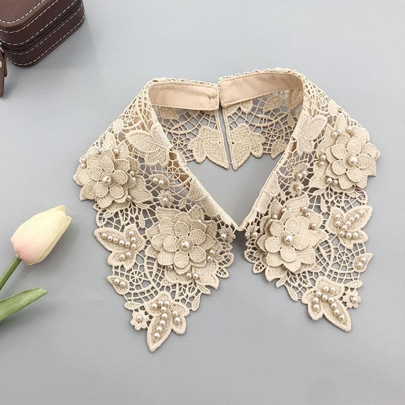 Candy Color Lace Fake Collar Tie Beading Detachable Collar Shirt False Collar Woman Blouse Top Dickey Detachable Lapel Necklace