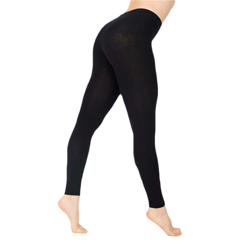 (M-4XL) Women Stretchy Leggings Solid Color Pencil Pants High Waist Slim Tights Trousers L black