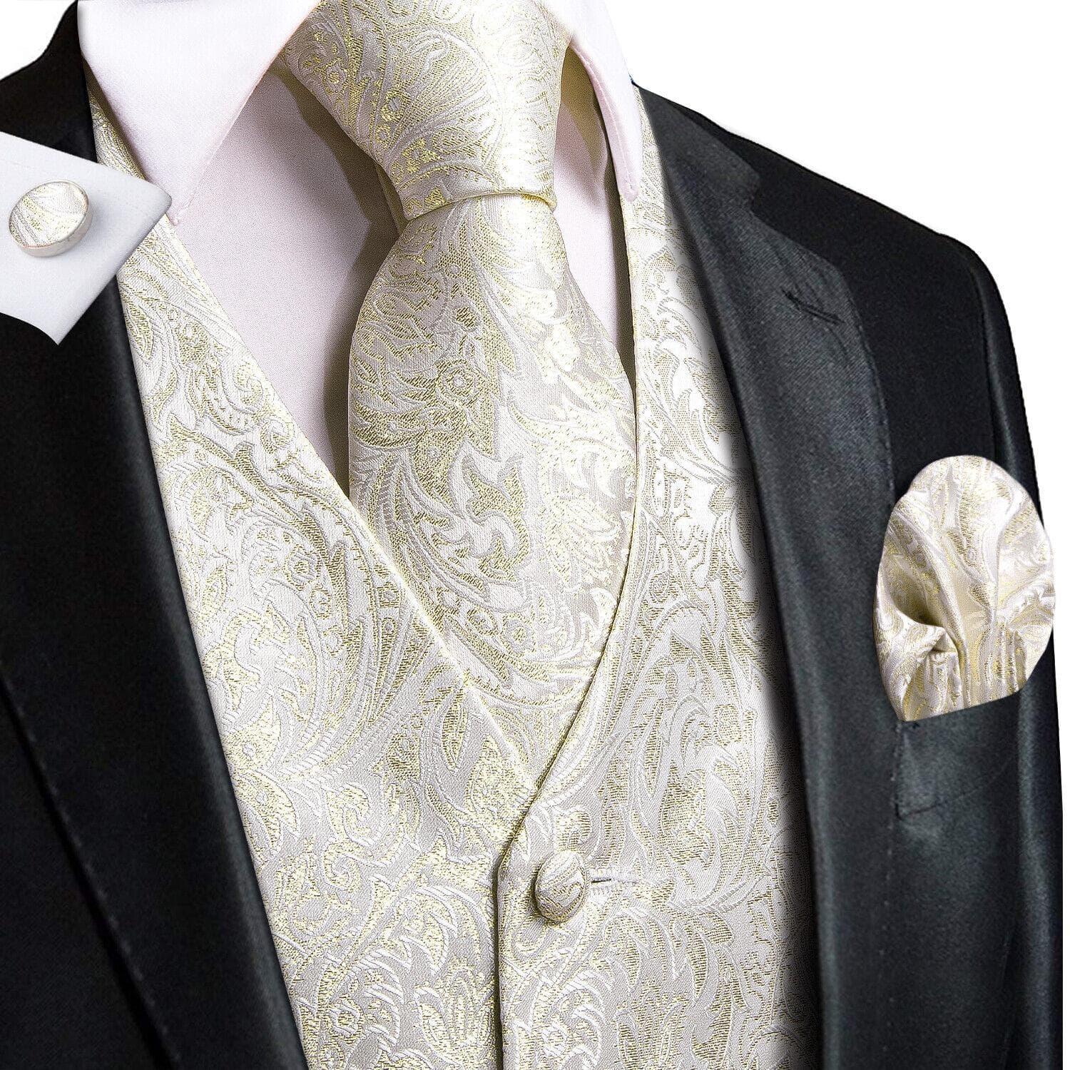 Hi-Tie Tuxedo waistcoat for Men Suit Vest Necktie Handkerchief Cufflinks Set for Wedding Business 2XL