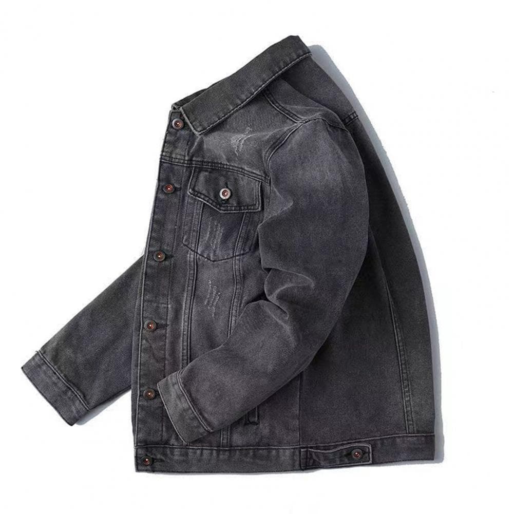 Men Jacket Denim Retro Hip Hop Style Loose Single-breasted Long Sleeve Lapel Multi Pockets Casual Streetwear Plus Size Men Coat 5XL grey